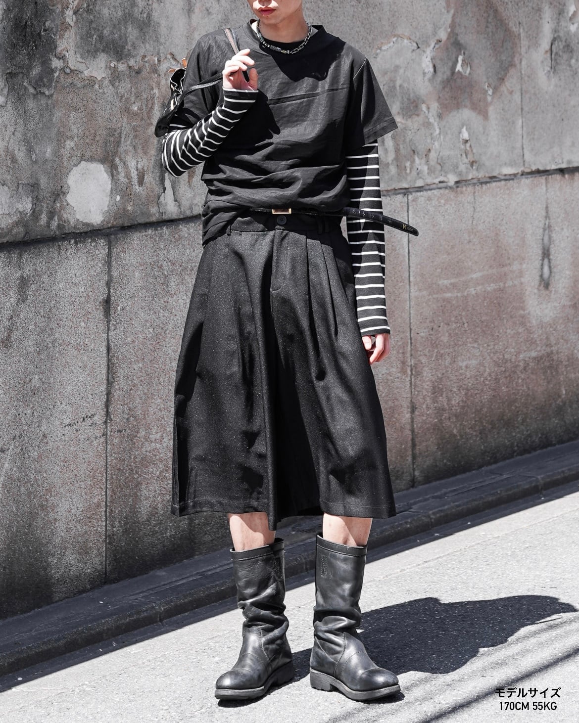 Hype】double belt loop wide half trousers | hypeofficial