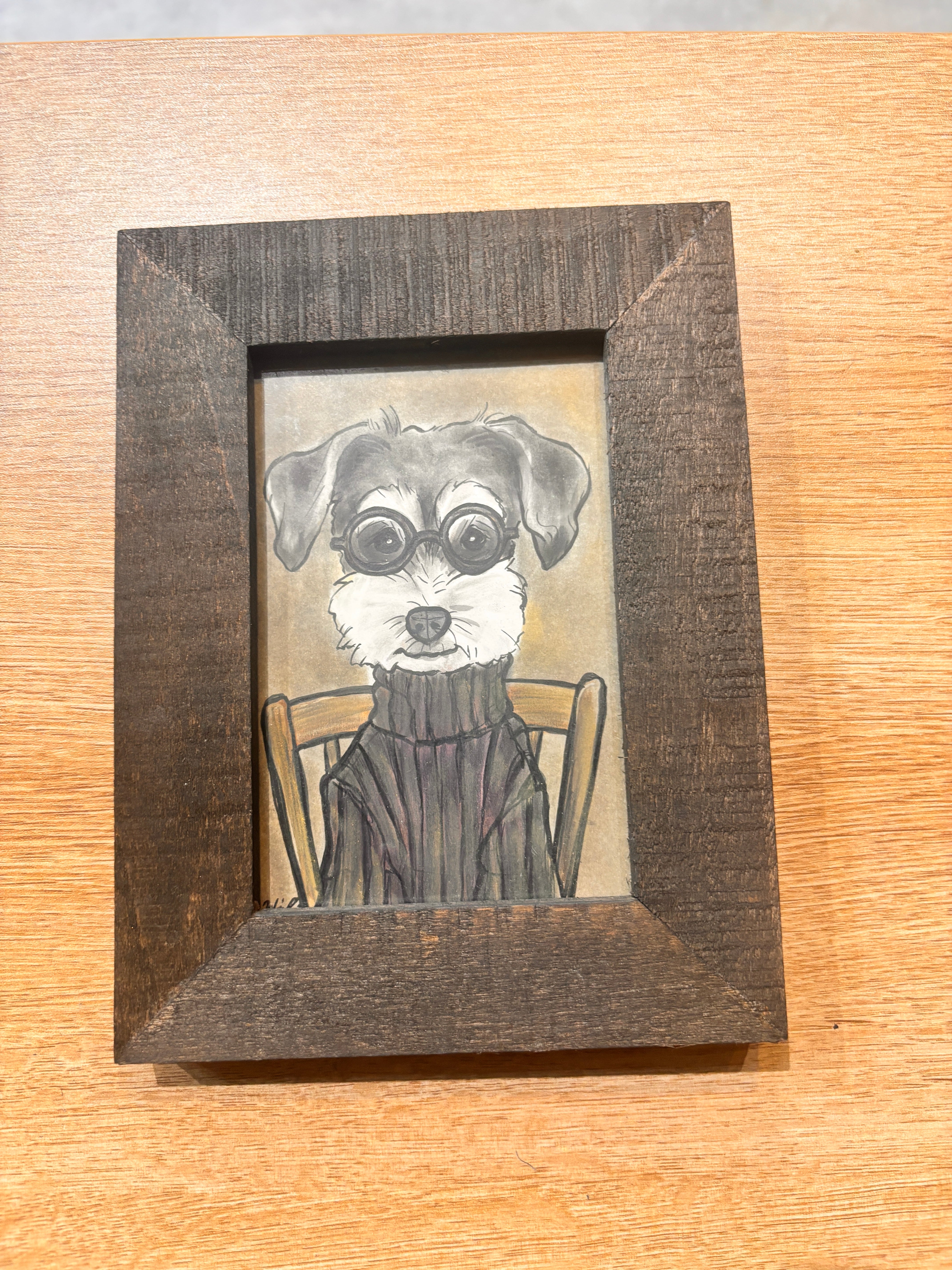 ハンドメイド 手描き犬の原画 フレーム付き 犬のイラスト インテリア雑貨