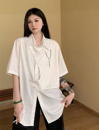 新作 レディース トップス シャツ 半袖 重ね着風 レイヤード レトロ ユニセックス