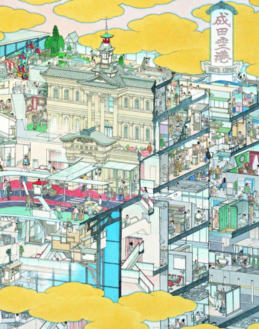 山口晃 版画作品「成田国際空港 南ウィング盛況の圖 ed./80」 | Mizuma