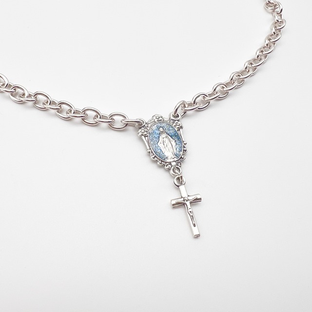 Light Blue Maria and Cross Necklace