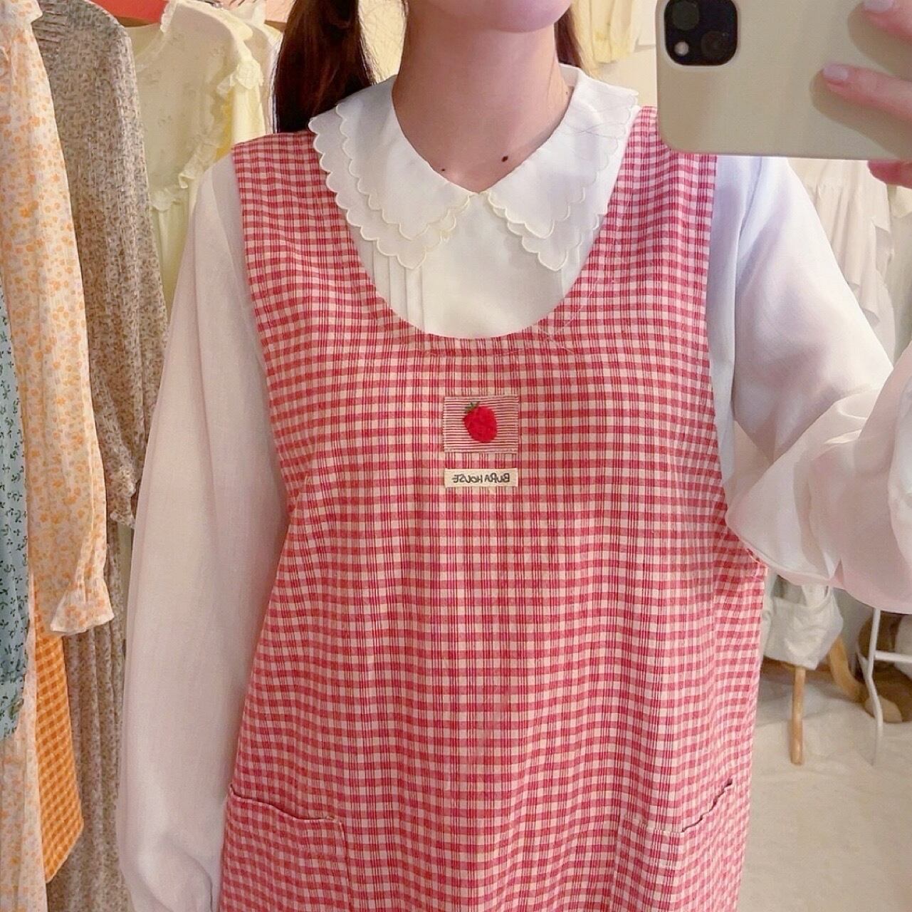 strawberry gingham check apron