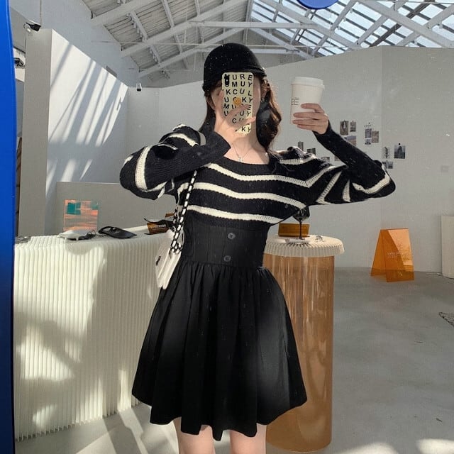 セットアップ レディース 2点セット ボーダー ニット ミニスカート