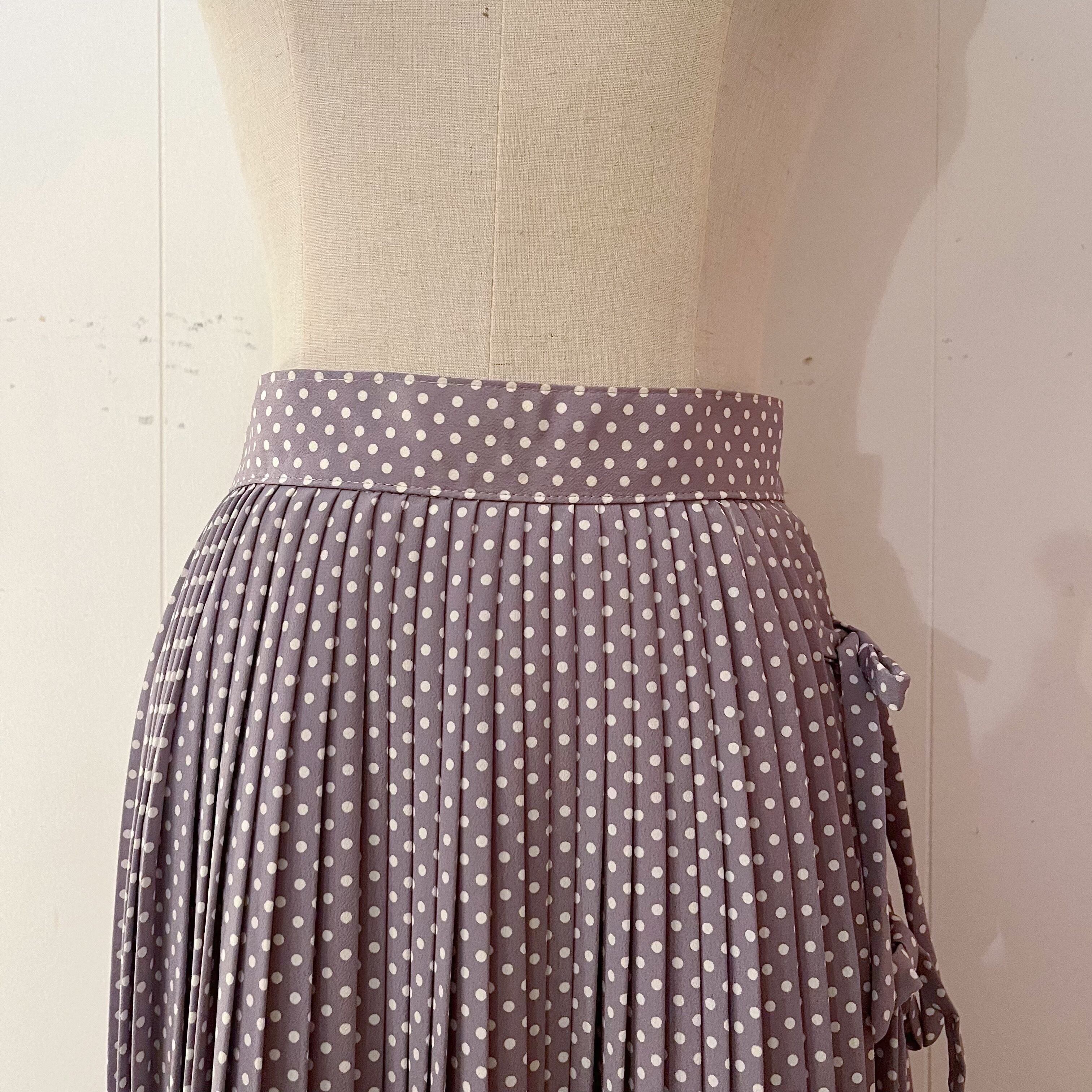 side ribbon dot pleats skirt