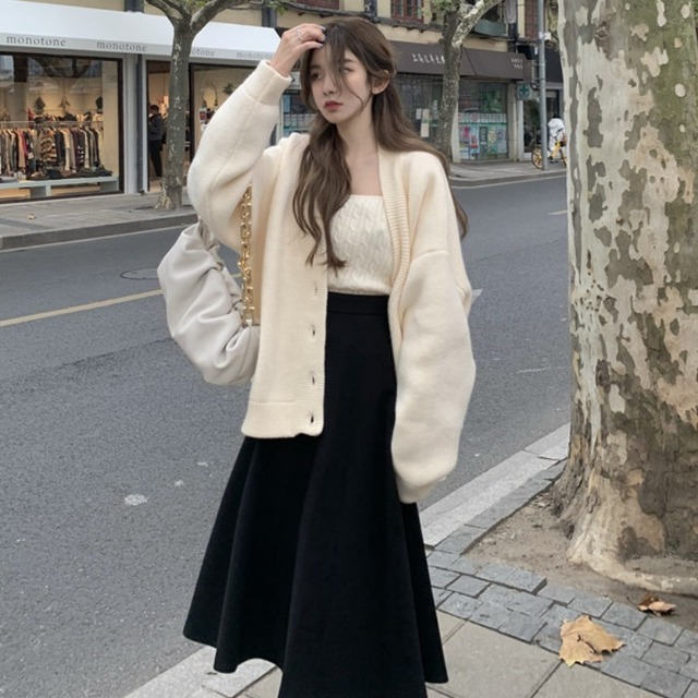 セット オータムウィンタースタンダードセーター ジャケット トップス スカート レトロ 秋物 冬物 YY-ファッション71714528664