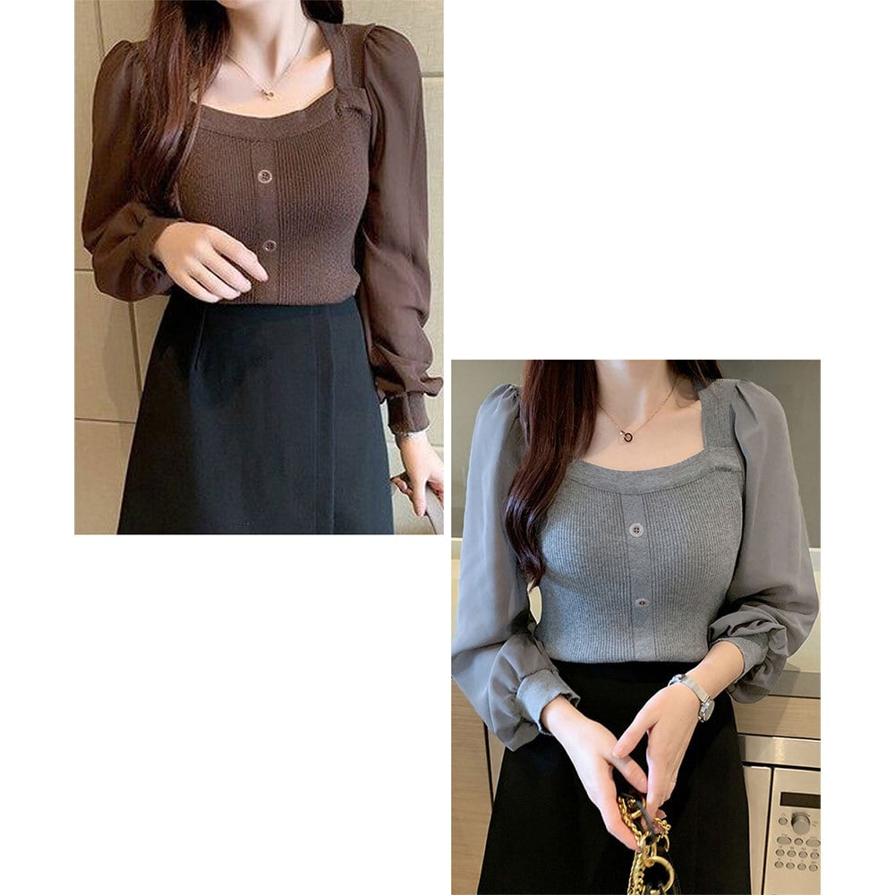 ヨーク透け袖シフォンニット natural couture（ナチュラルクチュール）の「袖シフォンお上品ニット