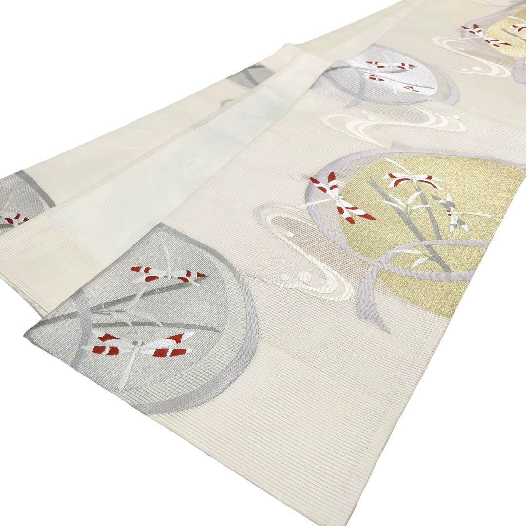 夏帯 袋帯 絽 竹にとまる蜻蛉 乳白色 O-3939 | リユース着物わびさび 