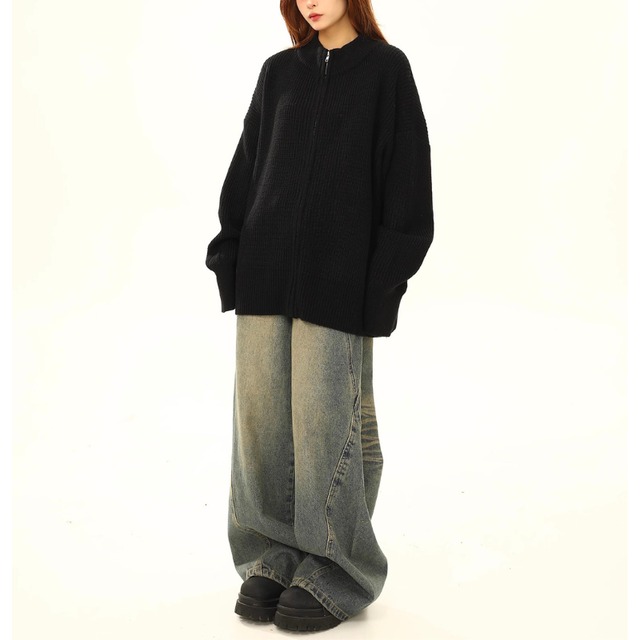 simple zip-up knit　シンプルジップアップニット　J1510