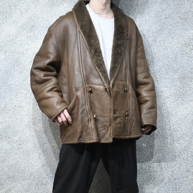 shawl collar brown mouton jacket