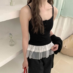 キャミソール カップ付き 裾レース レディース 春夏 韓国 インナー トップス きれいめ 大人 カジュアル 重ね着風 ブラキャミ フェミニン 柔らかい ストレッチ 大人可愛い 大人女子