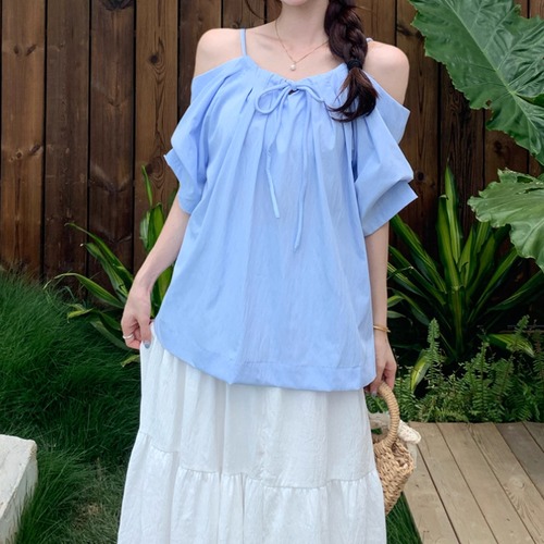 キャミオフショルリボンネックブラウス ・70625