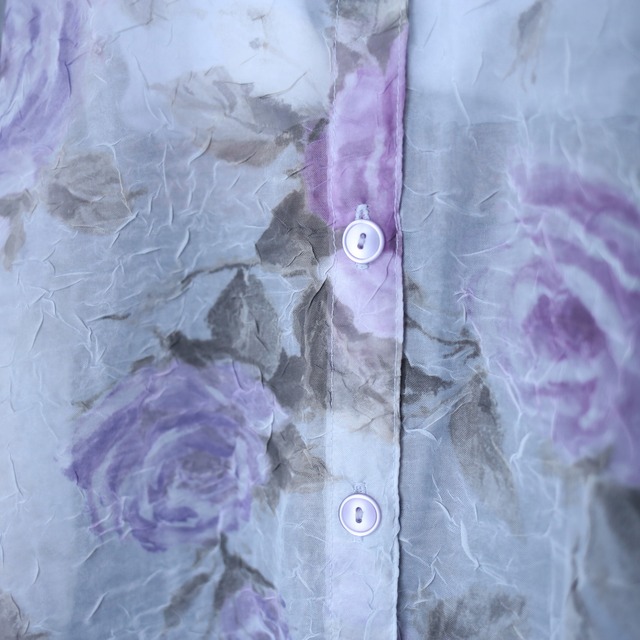 flower art pattern wrinkle fabric h/s see-through shirt