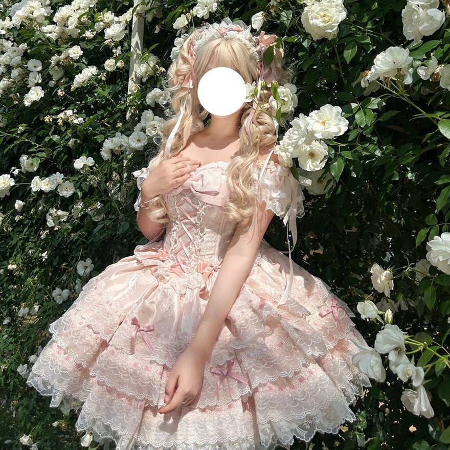 甘ロリ ドレス ふんわりお姫様シルエットフリル多段ティアード リボン装飾