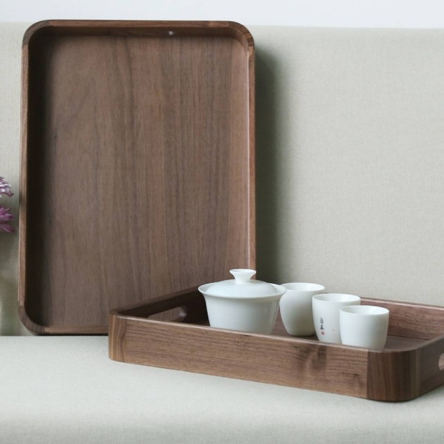 木製 お盆｜取っ手付きウォールナット調お盆｜和モダン収納・ティートレイ・ディスプレイトレー