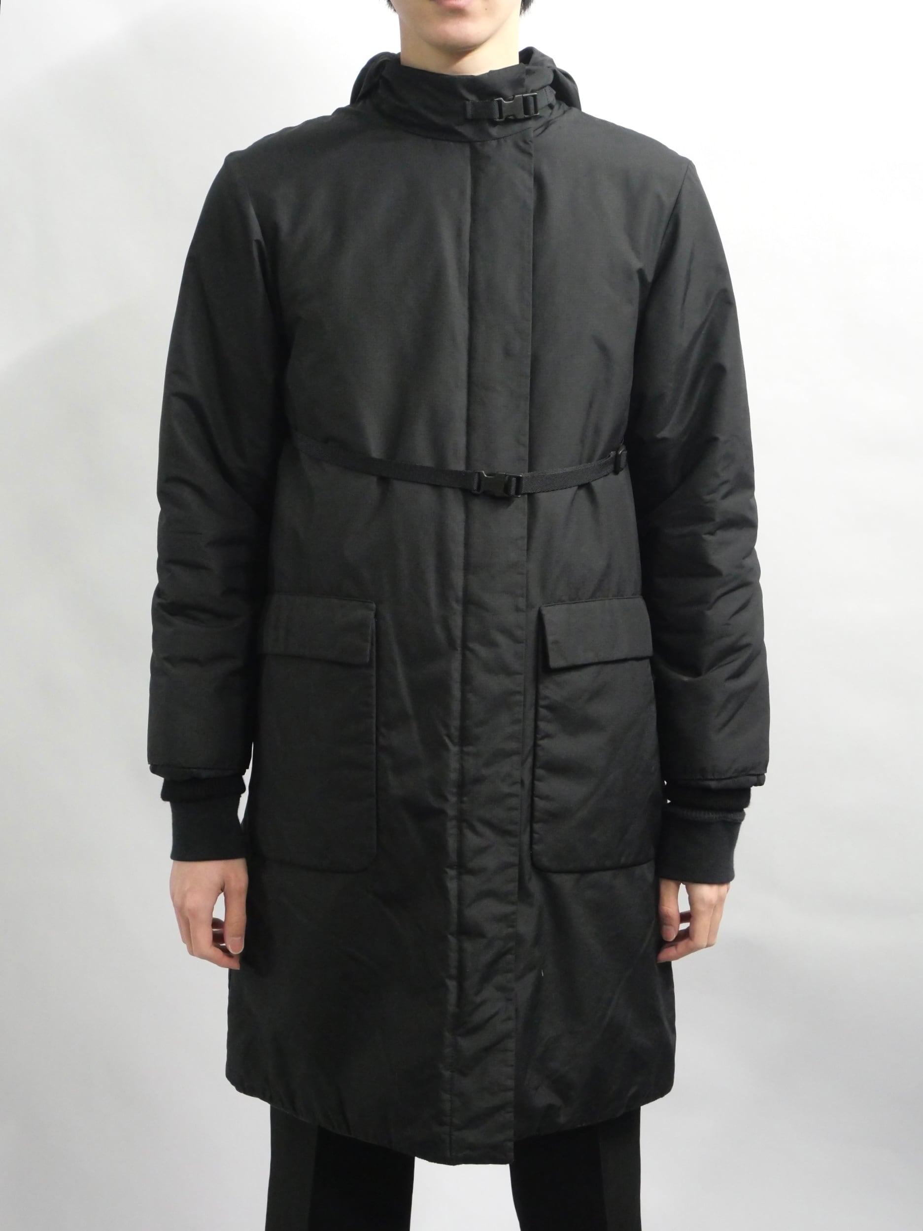 FW1999 "MIUMIU" belted nylon hooded down coat