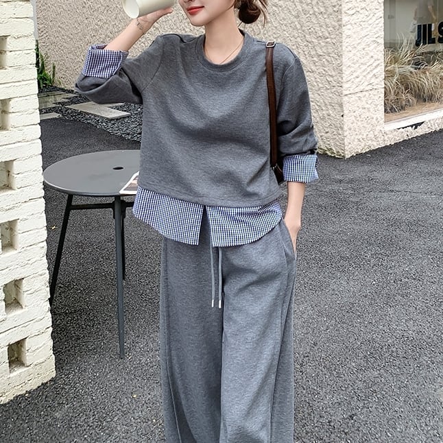 Layered Sweatshirt and Wide-Leg Pants Set ST0008