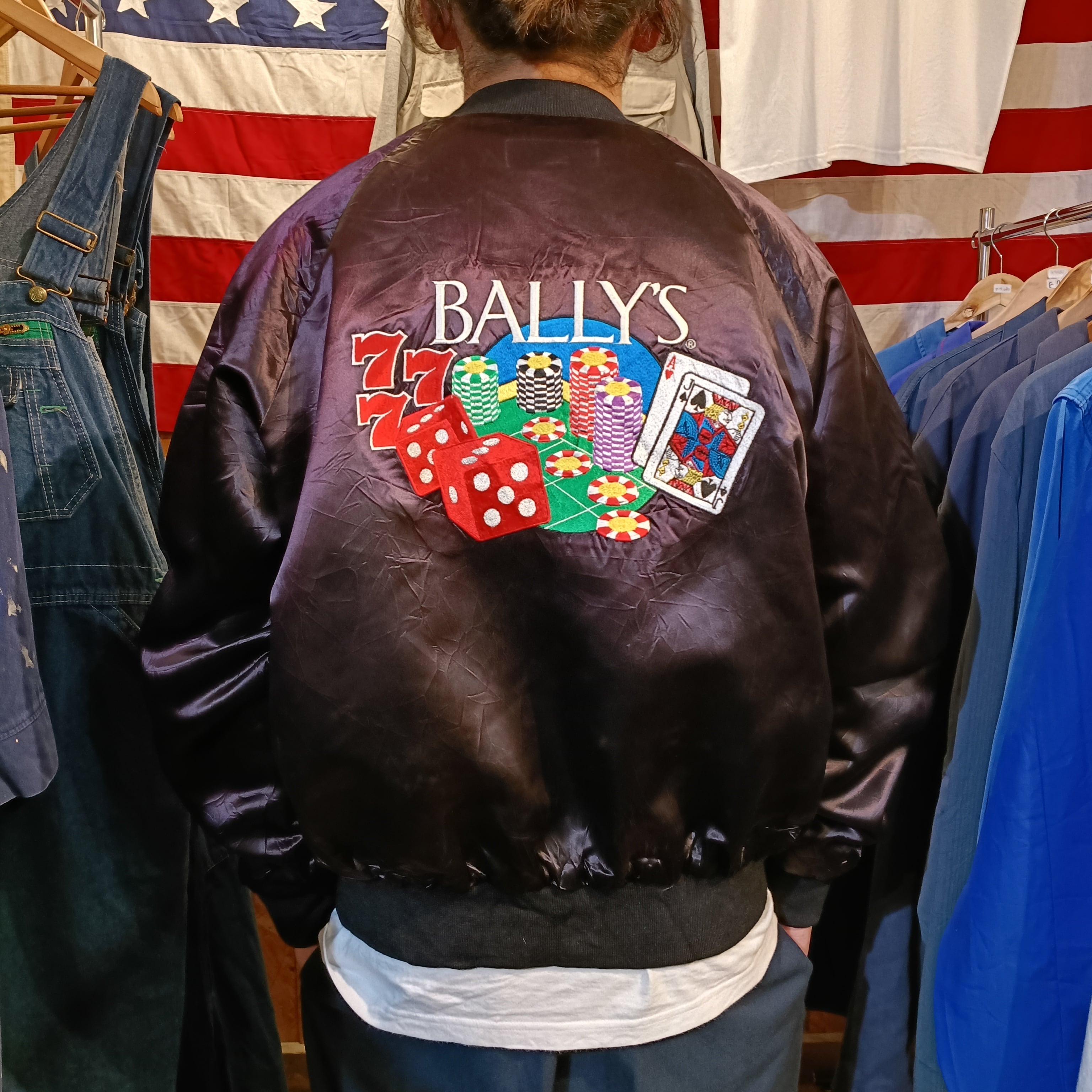 Used ジャケット◆80s Las Vegas BALLY'S スーベニアサテンジャケット 刺繍 カジノ◆USA古着 ヴィンテージ
