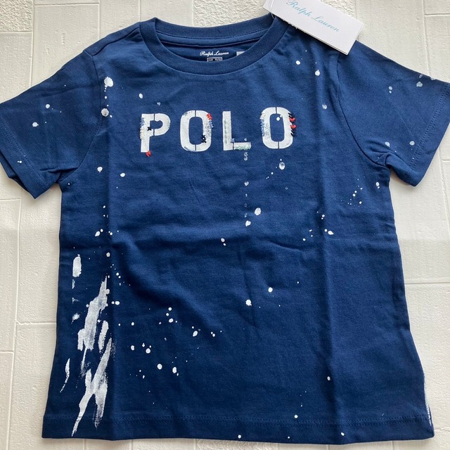 24m90cm  半袖　紺　ペイントPOLOロゴ　Tシャツ　ラルフローレン