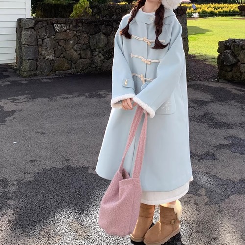 ボア袖トグルボタンロングコート ・9708