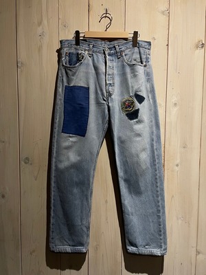 【a.k.a.C.a.k.a vintage】"Levi's" "501" Wappen × Patchwork Custum Denim Pants