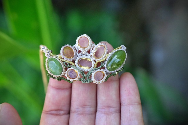 春のミモザ★ペリドット 宝石シトリン マクラメネックレス　1955