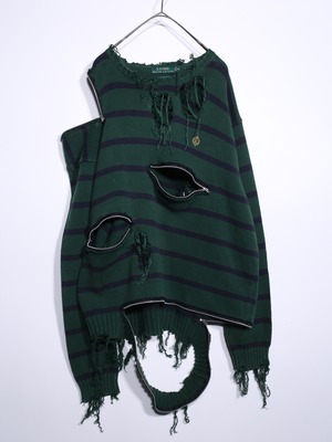 REMAKE / zipper custom border boro knit