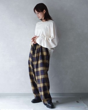 my beautiful landlet COTTON TWEED CHECK WIDE EASY PANTS YELLOW