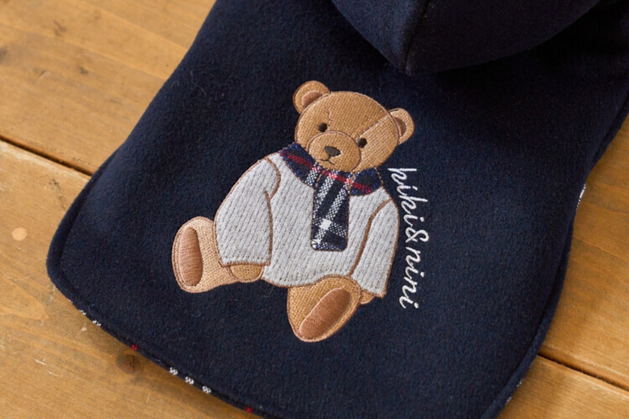 予約  【kiki&nini】Brownie Classic Check Poncho(ネイビー)+Classic Check Knit(グレー)set