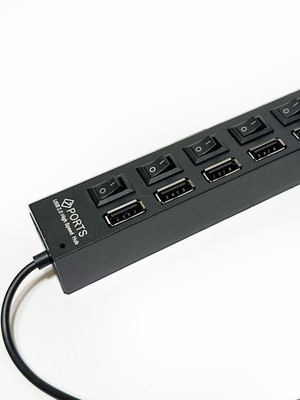 USBハブ 7ポート スイッチ付 USB2.0 省エネ 節電 増設 バスパワー LED ER-7HUB-BK 動作確認済