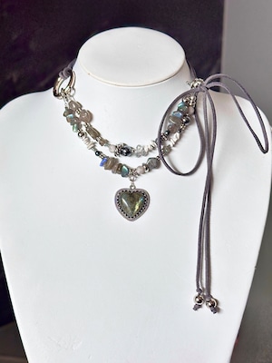 Labradorite heart charm leather choker.