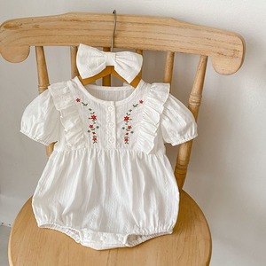 BABY 夏新作　花刺繡　ロンパース　ボンネット付き