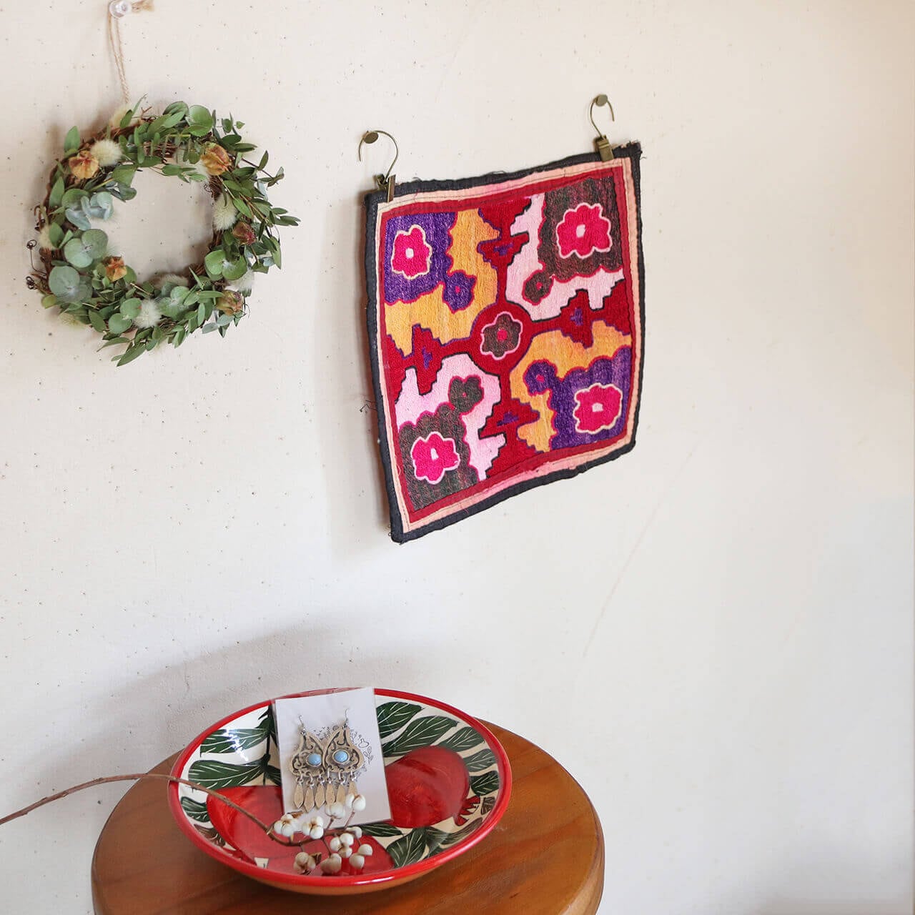 1点もの】スザニ刺繍 ミニ タペストリー クロス 花 4種【約25×25cm