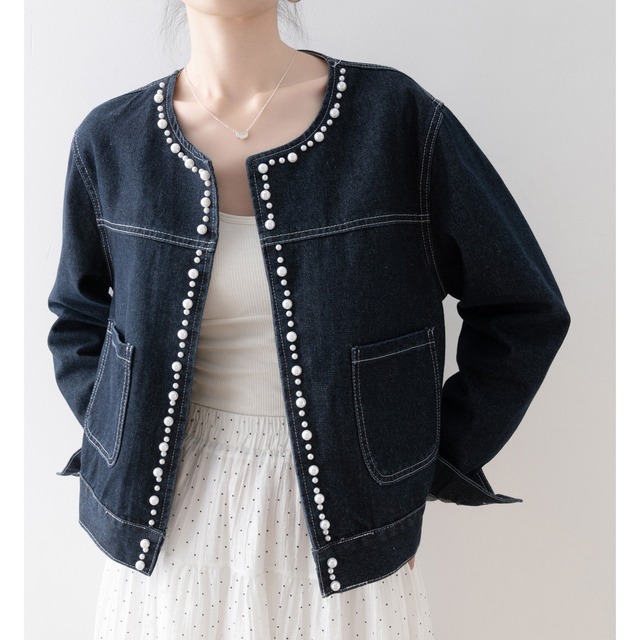 パールトリムデニムジャケット　A3839