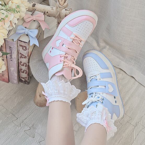 Sneakers 4color Cute 靴 シューズ スニーカー ハイカット レースアップ 紐靴 リボン ハート オシャレ シンプル ツートンカラー 4色展開 ピンク ブルー ミント ブラック ガーリー 可愛い キュート ロリータ 大人 カジュアル お出かけ 普段使い デート レジャー 10代 代 春 Sneakers 4color Cute 靴 シューズ スニーカー ハイカット レースアップ 紐靴 リボン ハート オシャレ シンプル ツートンカラー 4色展開 ピンク ブルー ミント ブラック ガーリー 可愛い キュート ロリータ 大人 カジュアル お出かけ 普段使い デート レジャー 10代 代 春