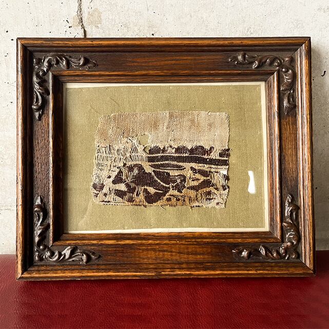 アンティーク木製額装 古布アートワーク(ヨーロッパ)