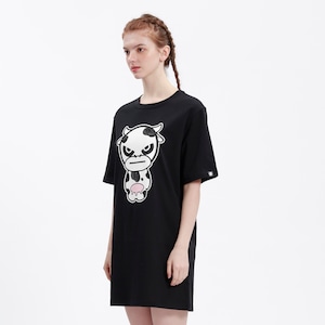 SALE 送料無料【HIPANDA ハイパンダ】レディース Tシャツ ワンピ WOMEN'S Year of the Ox PRINT SHORT SLEEVED LONG T-SHIRT / WHITE・BLACK