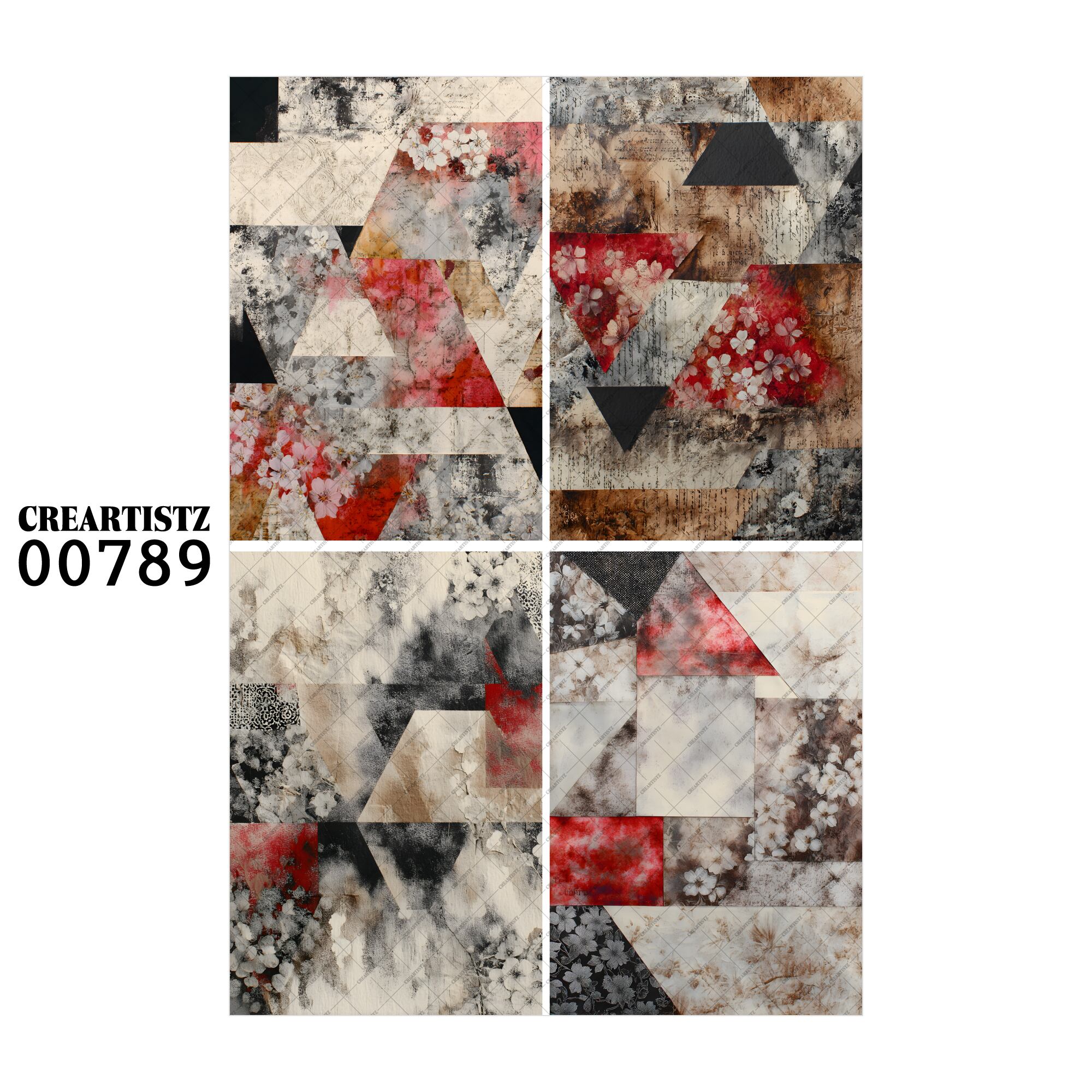 00789 背景 コラージュ素材 オリジナル 12枚セット (4種類×3枚) ペーパー/ステッカー CREARTISTZ