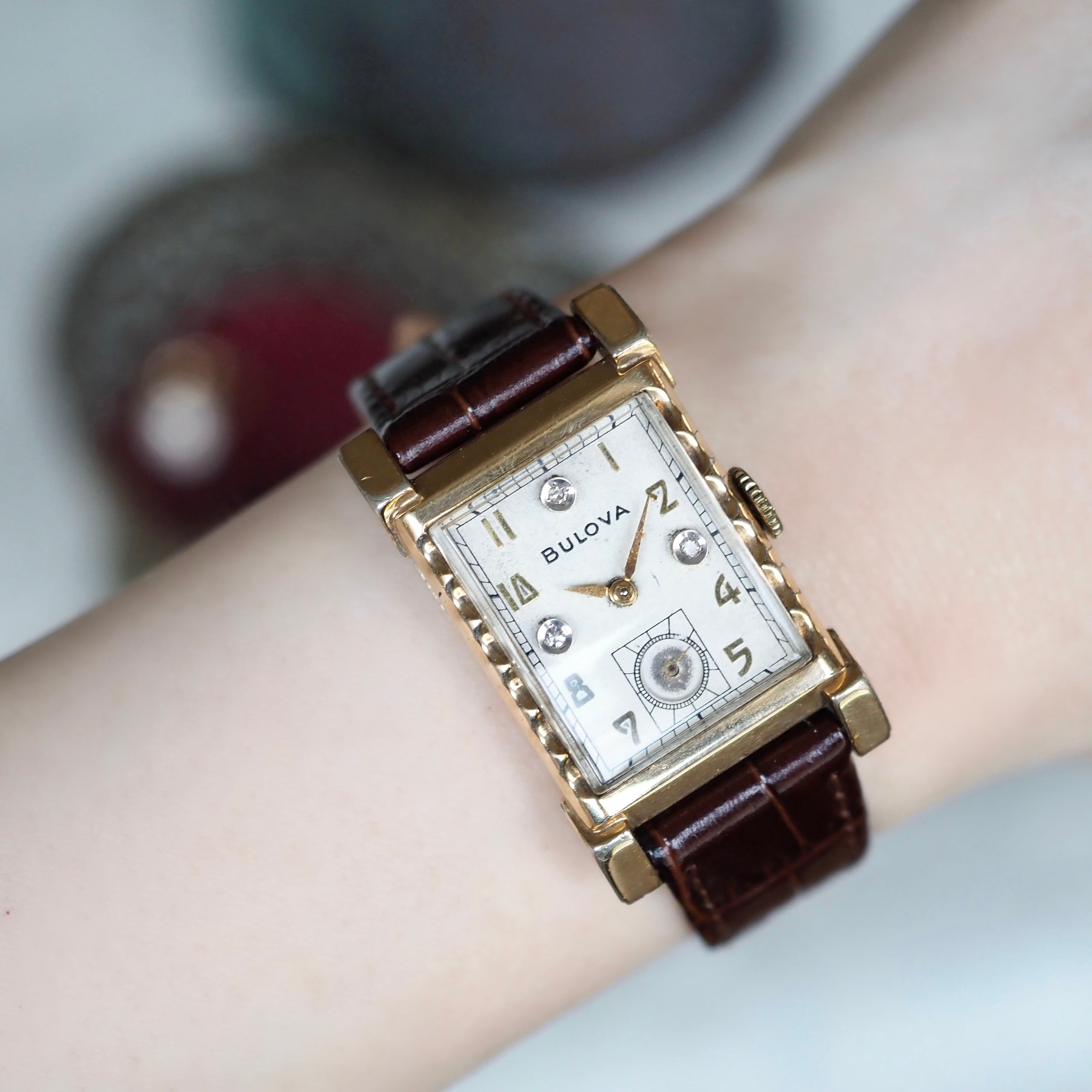 BULOVA ブローバ 角金 ダイヤ付 アンティーク時計 1940年代 | Plumage