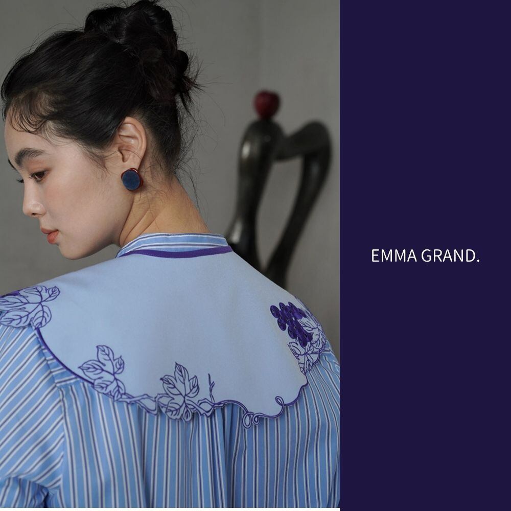 ベリーを啄む野鳥のストライプシャツ＆ケープセット E00667 | EMMA GRAND