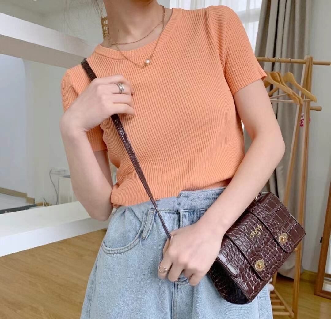 シンプルリブ半袖トップス　AJ111-803