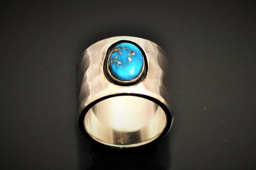 Sonoran Turquoise Ring Hammered mark（ソノランターコイズリング　槌目スタンプ）