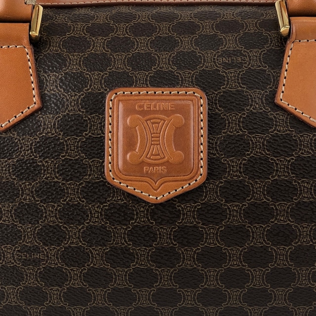 CELINE セリーヌ マカダム ショルダーバッグ ブラウン ブラゾン型押し PVC レザー 2way ボストンバッグ vintage ヴィンテージ オールド haxmcm