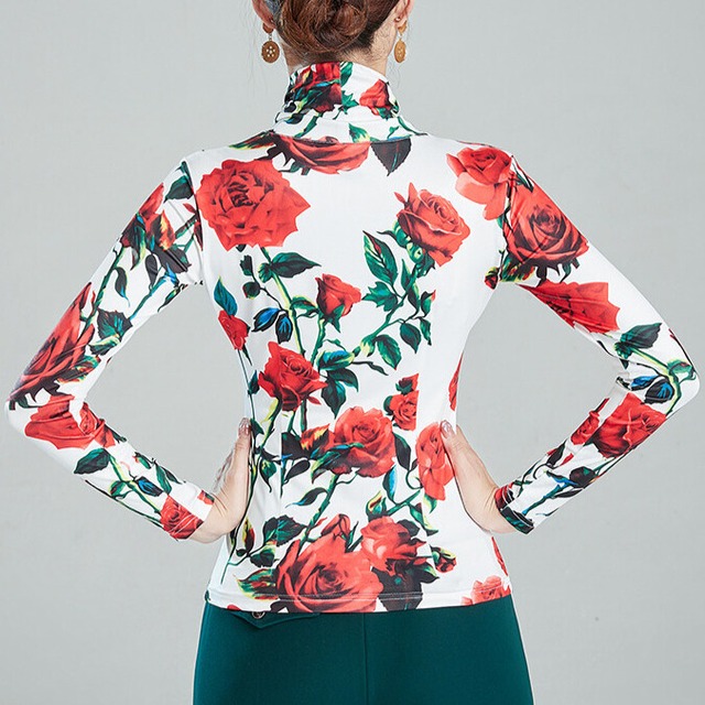 ハイネック ロングスリーブ フラワープリント ダンストップス  ds1479