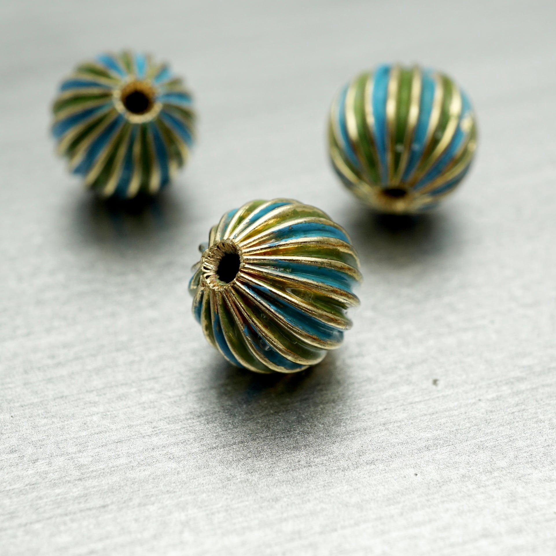 70s ヴィンテージ メロンビーズ ブルー×グリーン メタルビーズ 日本製