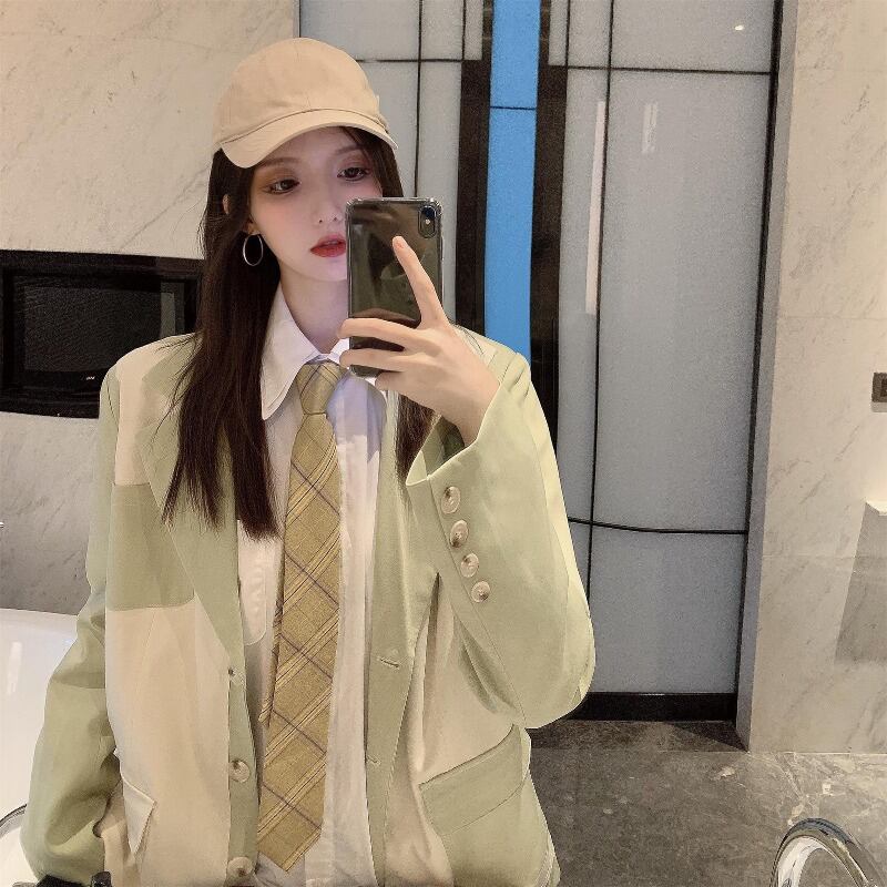 ブリティッシュスタイルラペルスモールスーツウィメンズオータムスタイルスーツ2020ニューデザインセンスミドル丈トップコート ブラックストロベリース64079495976