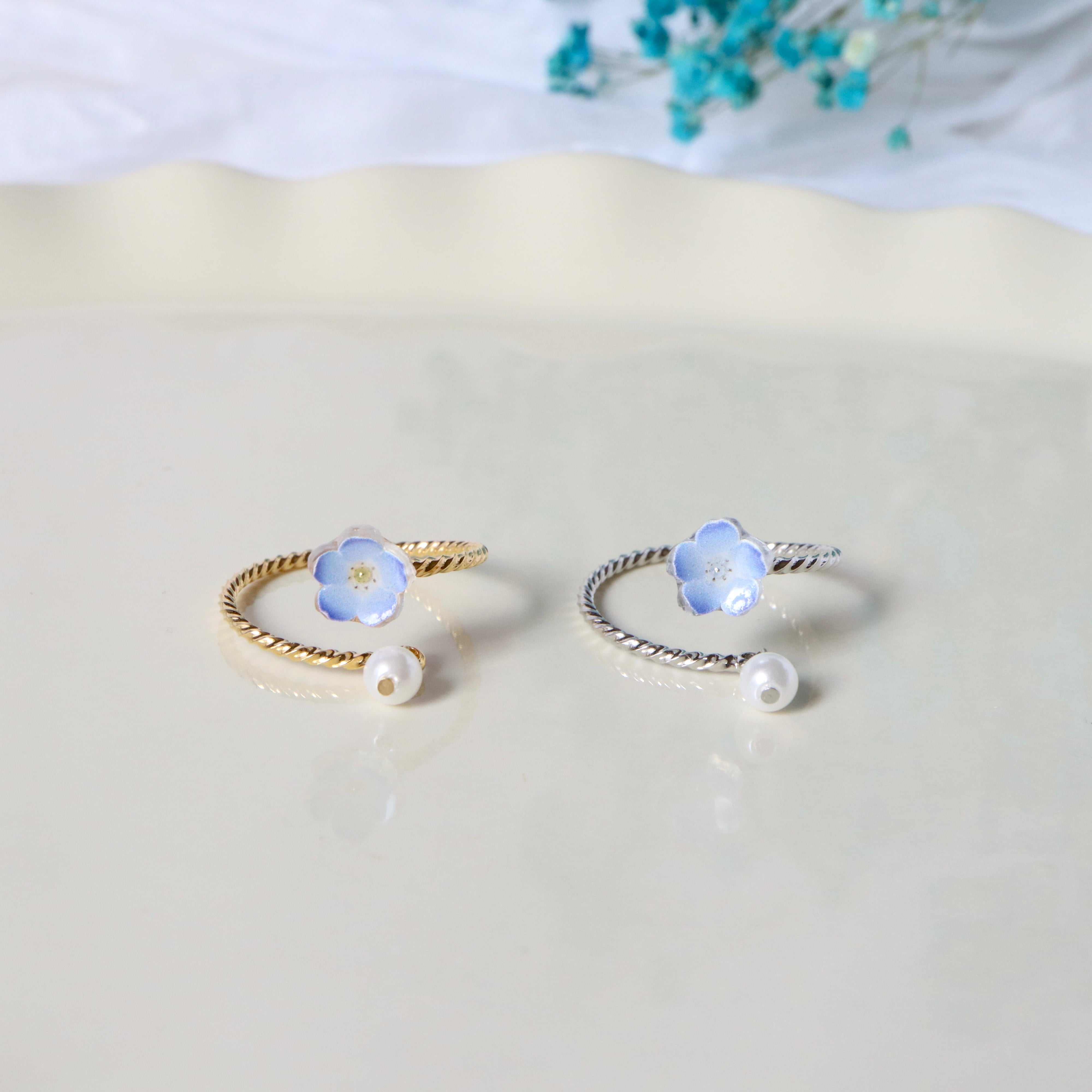 【ﾘﾝｸﾞ】パール×ネモフィラ.* /ｺﾞｰﾙﾄﾞor ｼﾙﾊﾞｰ/フリーサイズ