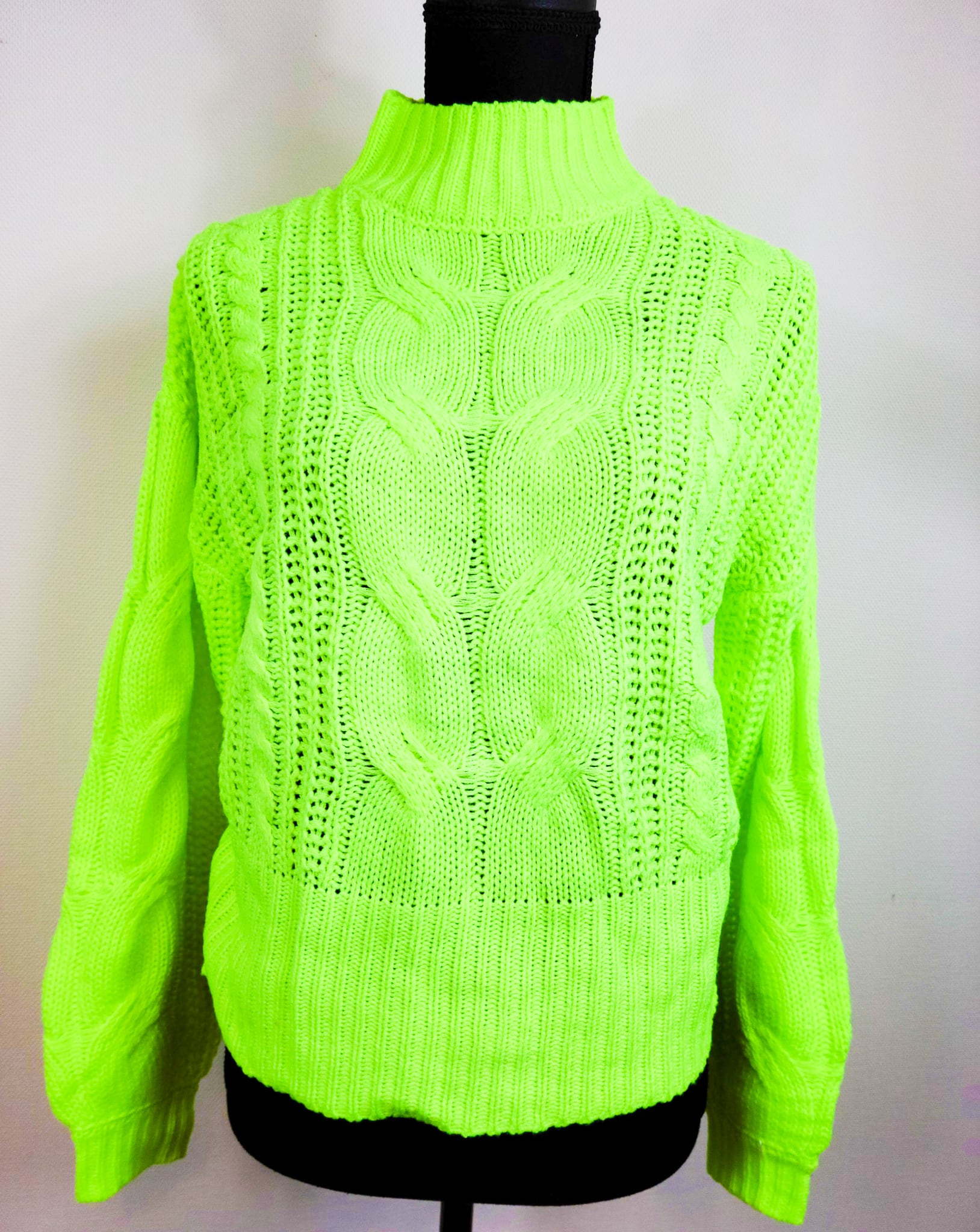 ネオンイエロー ハーフタートルニットセーター ネオンカラー
