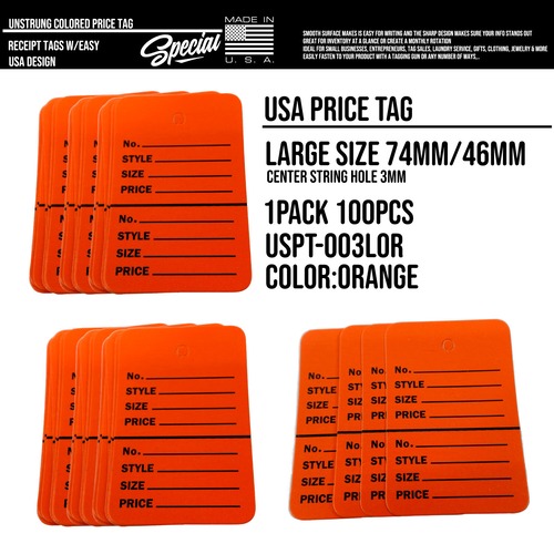100枚 USA アメリカ プライスタグ 値札 下げ札 紙タグ カラータグ 価格タグ ビンテージ 古着 アパレル店 雑貨店 店舗用品 フリーマーケット イベント100枚入り : USPT-003LOR