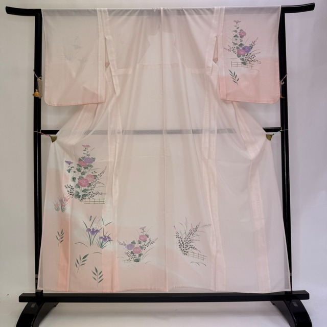 訪問着 付け下げ 絽 夏用 夏 洗える着物 礼装 ポリエステル 裄65.5cm M サイズ ピンク 6132