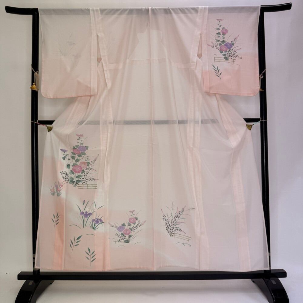 訪問着 付け下げ 絽 夏用 夏 洗える着物 礼装 ポリエステル 裄65.5cm M サイズ ピンク 6132